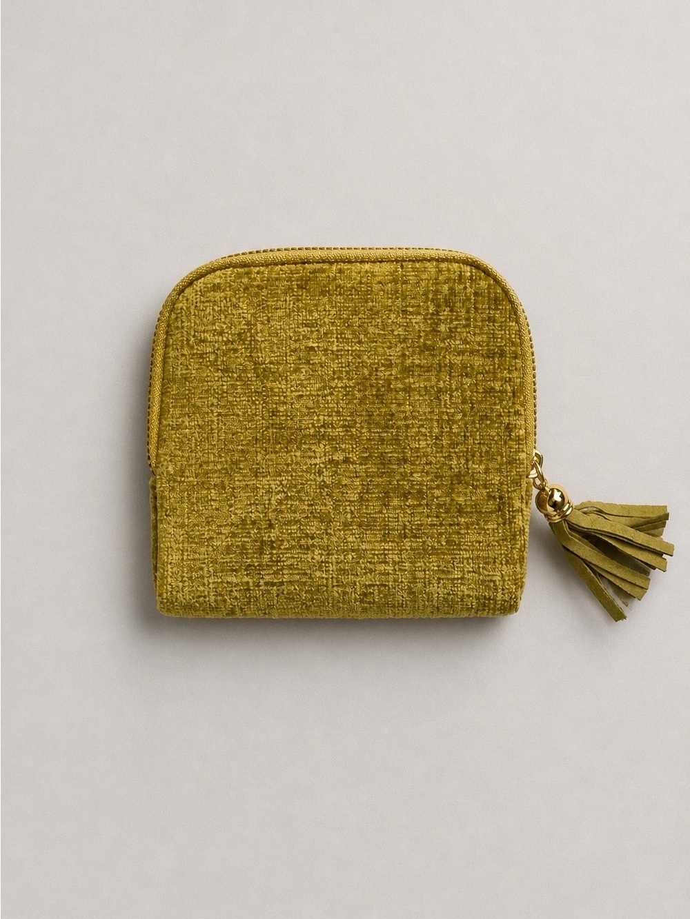 Versatile Olive Green Velvet Zip Minibag with Tassel